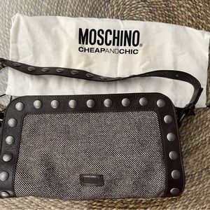 Vintage Moschino brown cloth and leather purse with dust bag